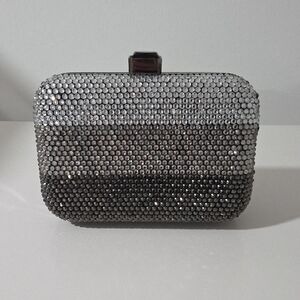 Bebe Silver and Black Rhinestone Clutch